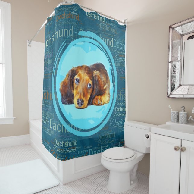 Cute Longhaired Dachshund Puppy Shower Curtain (In Situ)