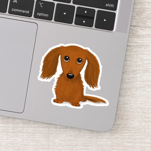 Cute Longhaired Red Dachshund Cartoon Dog Sticker