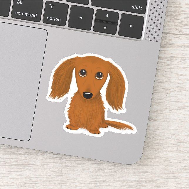 Cute Longhaired Red Dachshund Cartoon Dog Sticker (Detail)