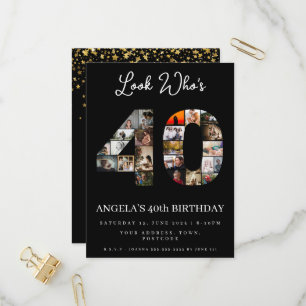 cute look who's 40 happy birthday photo montage invitation postcard