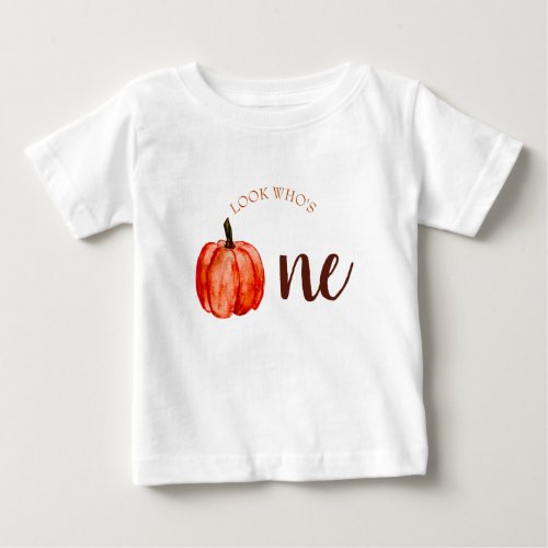 Cute Look whos one watercolor pumpkin orange fall Baby T_Shirt