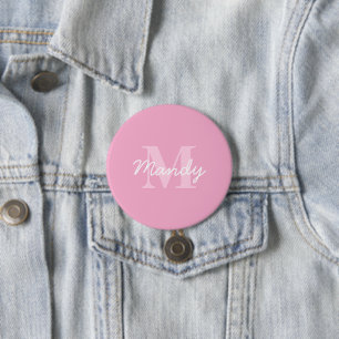 Cute Looking Cursive Name & Monogram Pink Button