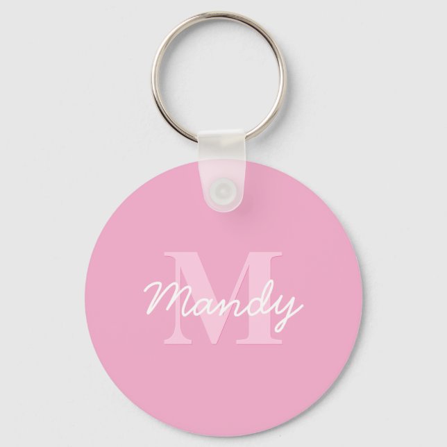 Cute Looking Cursive Name & Monogram | Pink Keychain (Front)