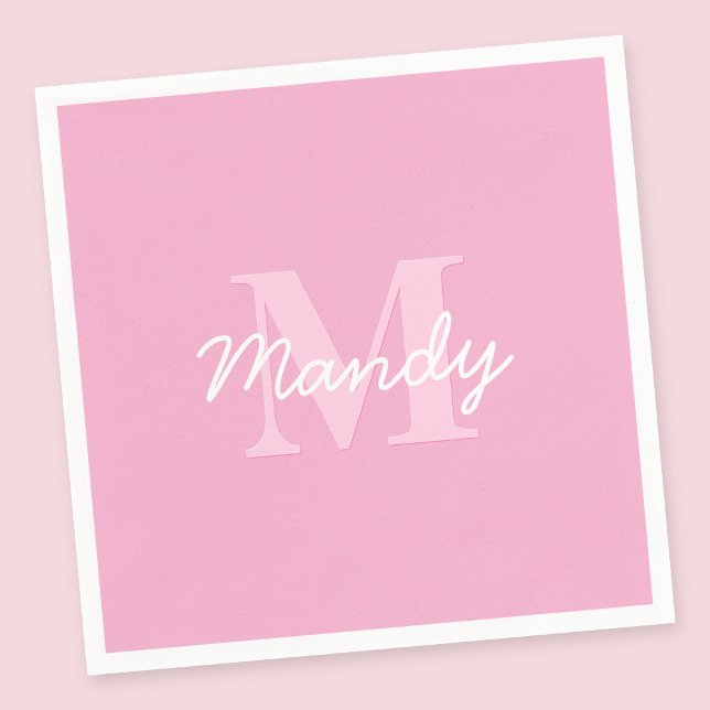 Cute Looking Cursive Name & Monogram | Pink Napkins (Creator Uploaded)