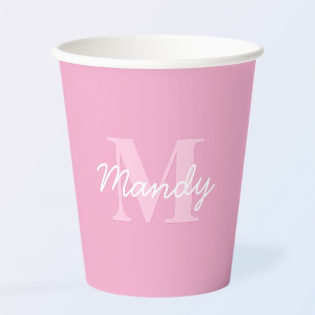 Cute Looking Cursive Name & Monogram | Pink Paper Cups (Creator Uploaded)