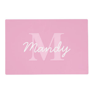 Cute Looking Cursive Name & Monogram Pink Placemat