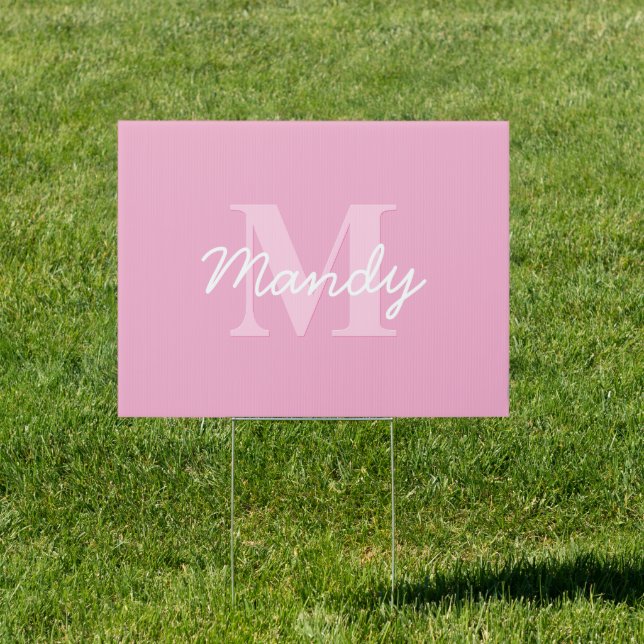 Cute Looking Cursive Name & Monogram | Pink Sign (Insitu)
