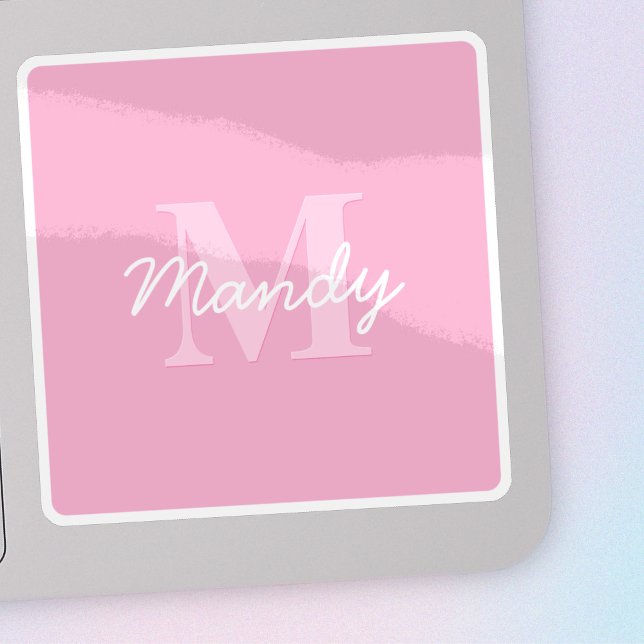 Cute Looking Cursive Name & Monogram | Pink Sticker (Creator Uploaded)