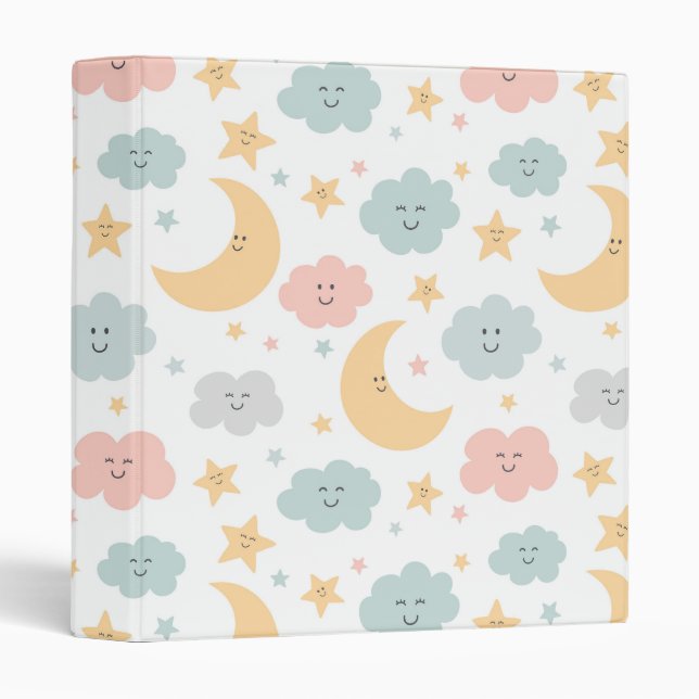 Cute Looking  in the Sky Pattern 3 Ring Binder (Front/Spine)