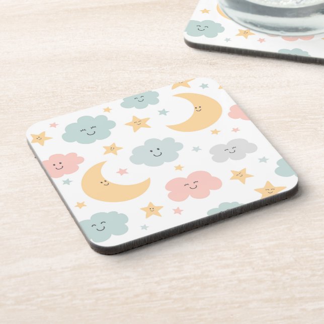Cute Looking  in the Sky Pattern Beverage Coaster (Left Side)