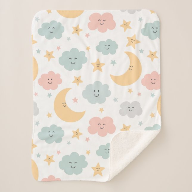 Cute Looking  in the Sky Pattern Sherpa Blanket (Front)