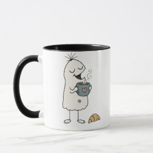 Cute Loop Character Coffee and Croissant Aesthetic Mug