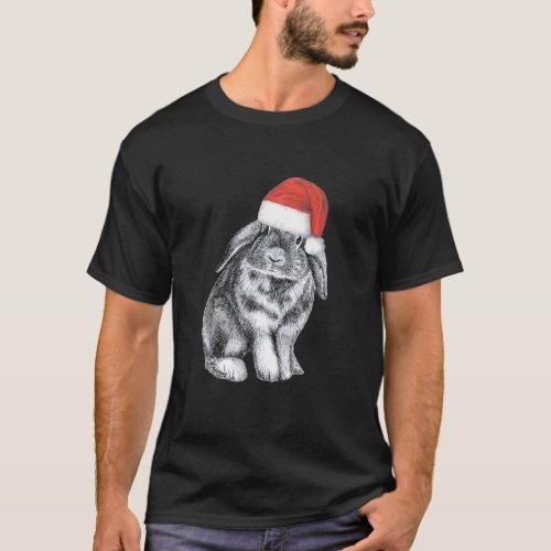 Cute Lop Eared Bunny Rabbit In Christmas Santa Hat T_Shirt