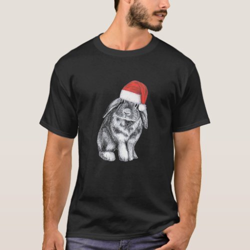 Cute Lop Eared Bunny Rabbit In Christmas Santa Hat T_Shirt