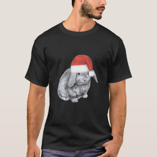 Cute Lop Eared Bunny Rabbit Wearing Christmas Sant T-Shirt