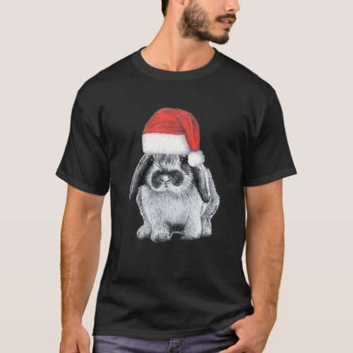 Cute Lop Eared Bunny Rabbit Wearing Christmas Sant T_Shirt