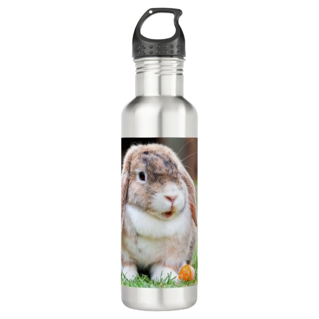 Cute lop-eared rabbit  stainless steel water bottle (Front)