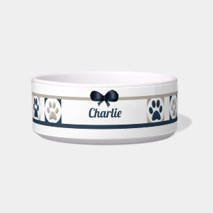 Cute Lots of Paws & Bow - Monogrammed Dog Bowl