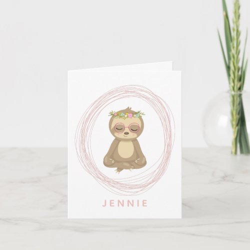 Cute Lotus Yoga Sloth Art Illustration Note Card