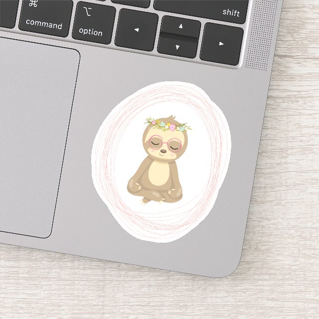 Cute Lotus Yoga Sloth Art Illustration Sticker (Detail)