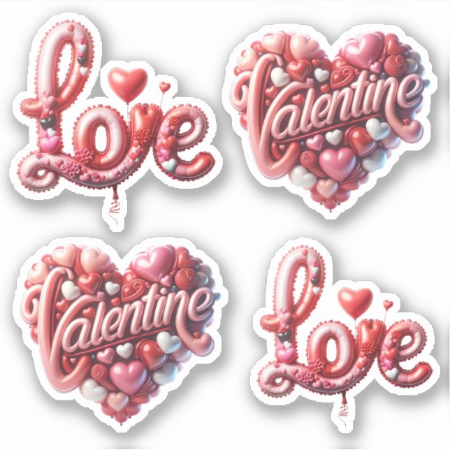 Cute Love 3d Red Hearts Valentines Day Stickers (Front)