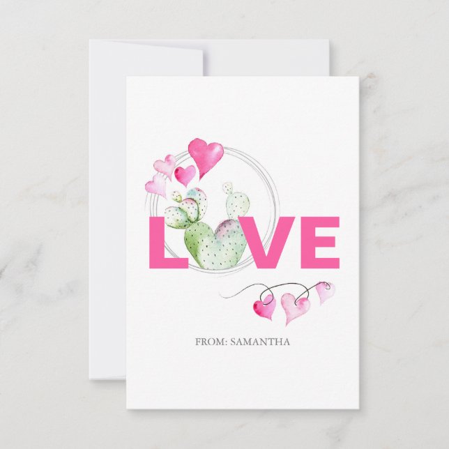 Cute Love and Cactus Kids Classroom Valentine Card (Front)
