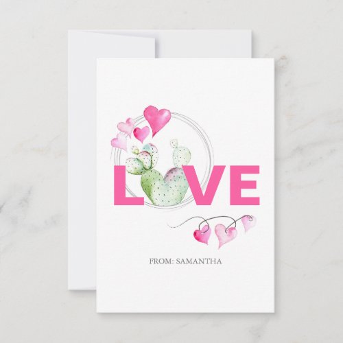 Cute Love and Cactus Kids Classroom Valentine Card