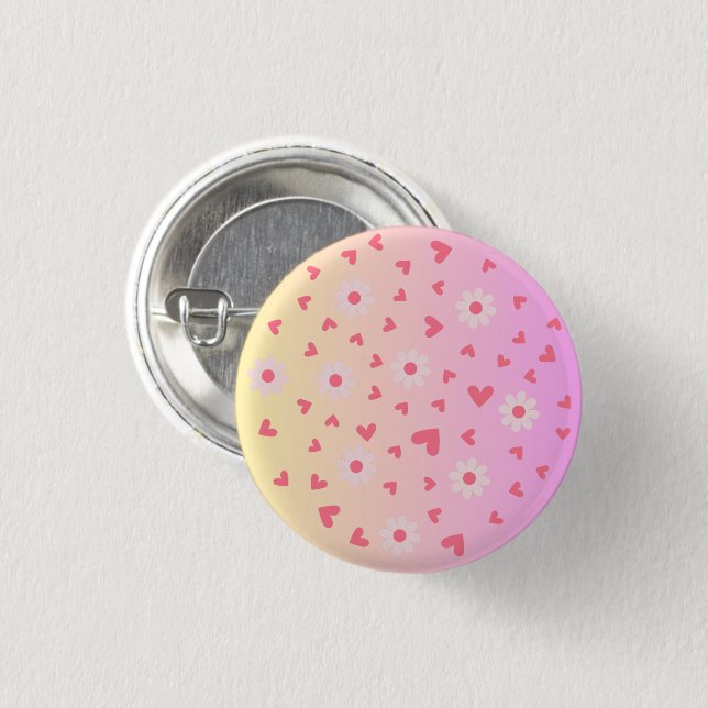 Cute Love and Flowers Pattern Button (Front & Back)