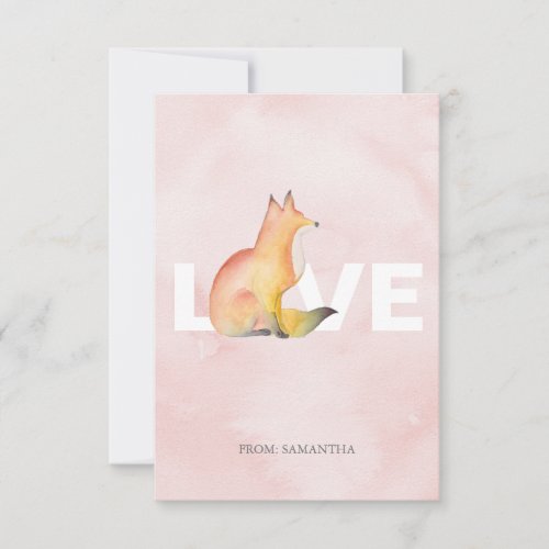 Cute Love and Fox Classroom Valentines Card