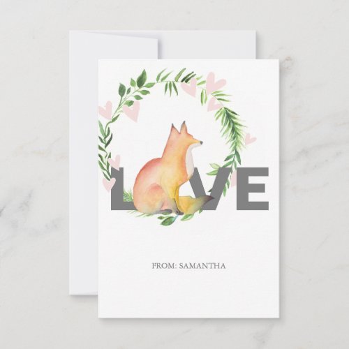 Cute Love and Fox Kids Classroom Valentine Card