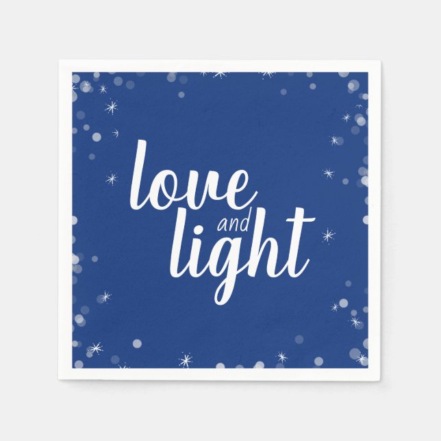 Cute Love and Light Stars Hanukkah Snowy Holiday Napkins (Front)