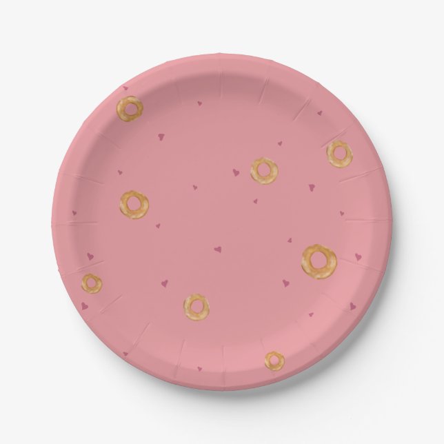 Cute LOVE & BAGELS  |  Salmon Rose Pink  | Paper Plates (Front)