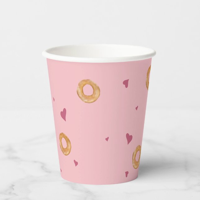 Cute LOVE & BAGELS  |  Soft Blush Pink  | Paper Cups (Front)