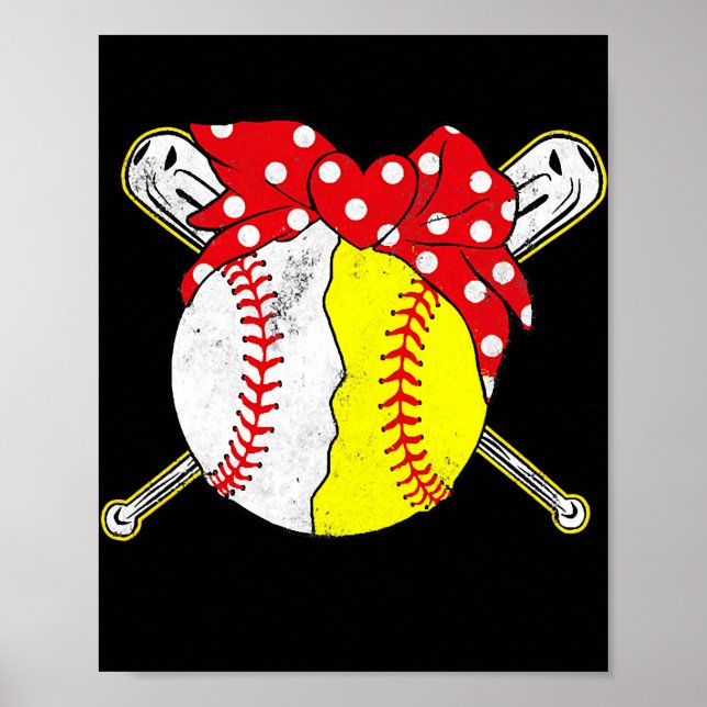Cute Love Baseball Softball Heart Baseball Mom Poster (Front)