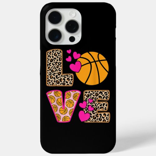 Cute Love Basketball Leopard Print Women Girls Bas iPhone 15 Pro Max Case