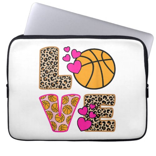 Cute Love Basketball Leopard Print Women Girls Bas Laptop Sleeve