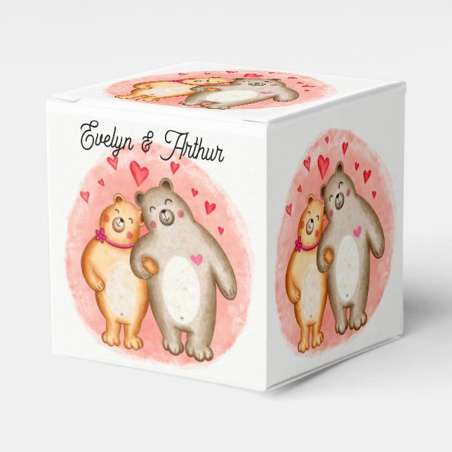 Cute Love Bears Cube Favor Boxes (Front Side)