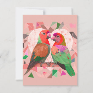 CUTE LOVE BIRD, COLORFUL LOVEBIRD, PINK BIRD NOTE CARD