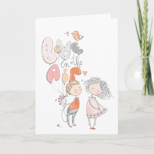 Cute love bird couple balloons romantic card