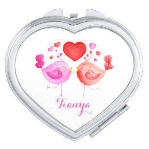 Cute love bird hearts art name mirror compact