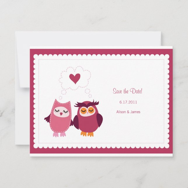 Cute Love Bird Owls Save the Date Annoucement Invitation (Front)