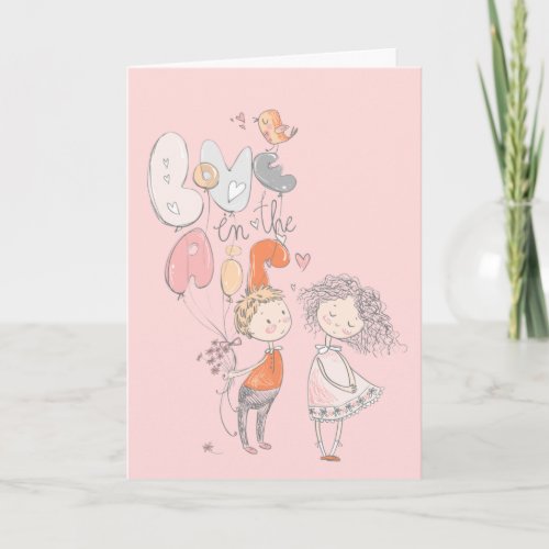 Cute love bird warm balloons romantic pink card