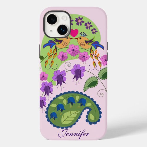 Cute Love Birds and custom Name Case_Mate iPhone 14 Plus Case