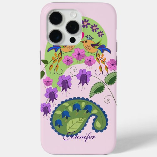Cute Love Birds and custom Name iPhone 15 Pro Max Case