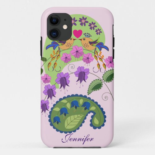 Cute Love Birds and custom Name iPhone 11 Case