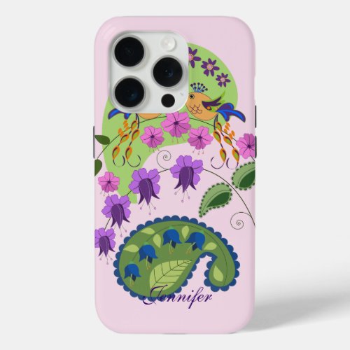 Cute Love Birds and custom Name iPhone 15 Pro Case