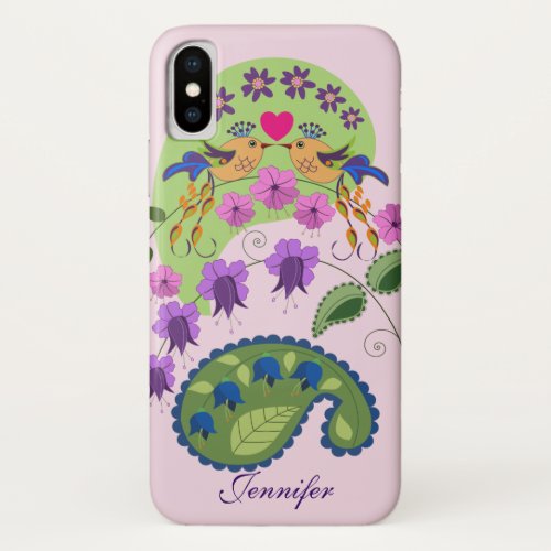 Cute Love Birds and custom Name iPhone X Case