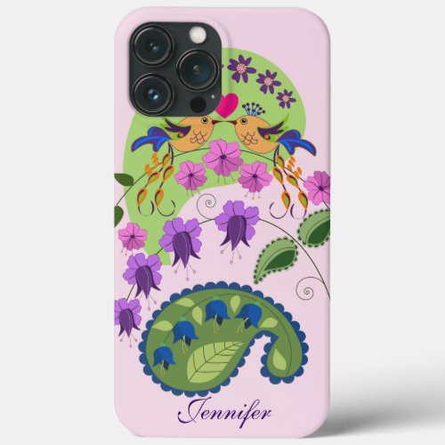 Cute Love Birds and custom Name iPhone 13 Pro Max Case