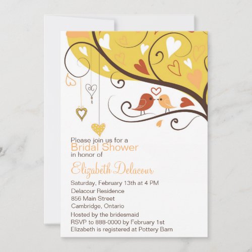 Cute Love Birds Autumn Bridal Shower Invitation