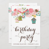 Cute Love Birds & Bird Houses Birthday Invitation (Front/Back)